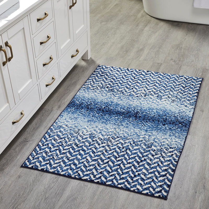 Tapis pour salle de bain Anniya, Bleu