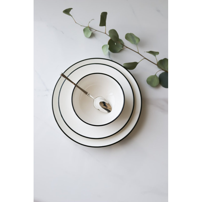 "The Minimalist Collection" blanc avec rebord noir - grande assiette 8 "