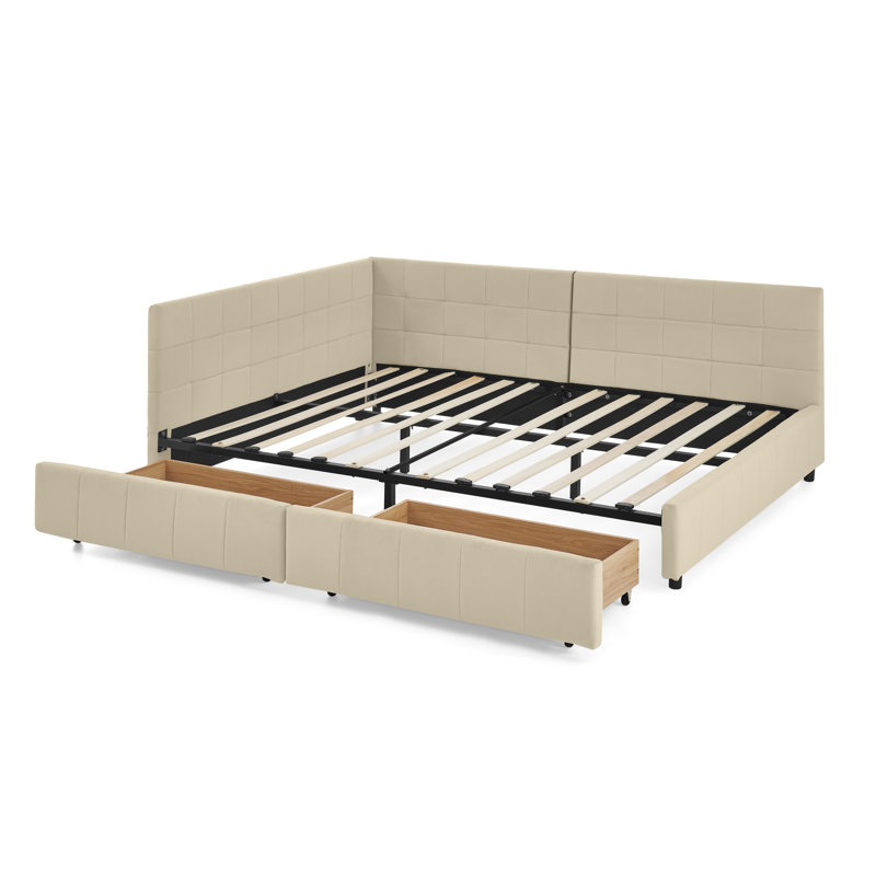 Storage Upholstered Tufted Bed Frame, Beige