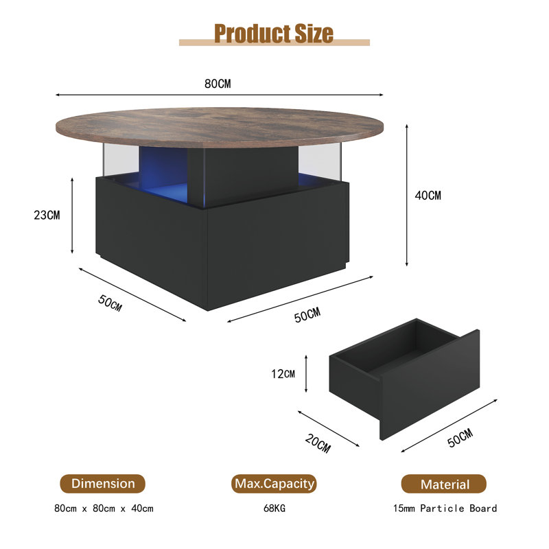 Solid Coffee Table with Storage, Rustic Brown/Black