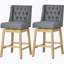 Ensemble de 2 tabourets de bar à hauteur de bar pivotant à 180 degrés, siège de 30 po de hauteur avec repose-pieds en bois massif et capitonnage à boutons, gris