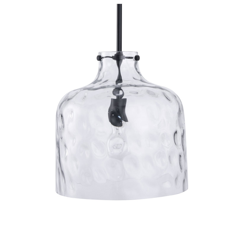 Adlan Farmhouse 1-Light Textured Glass Nickel Pendant Light, Matte Black