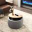Rangement rond - 2 po 1. Fonctionne comme table de bout et. Revêtement en lin gris foncé. Fait à la main. 25,5 po x 25,5 po x 14,5 po. Capacité de poids de 250 lb, 1 fonction, et gris. Fabriqué à la main avec 250 lb. Aucun assemblage requis-739086761