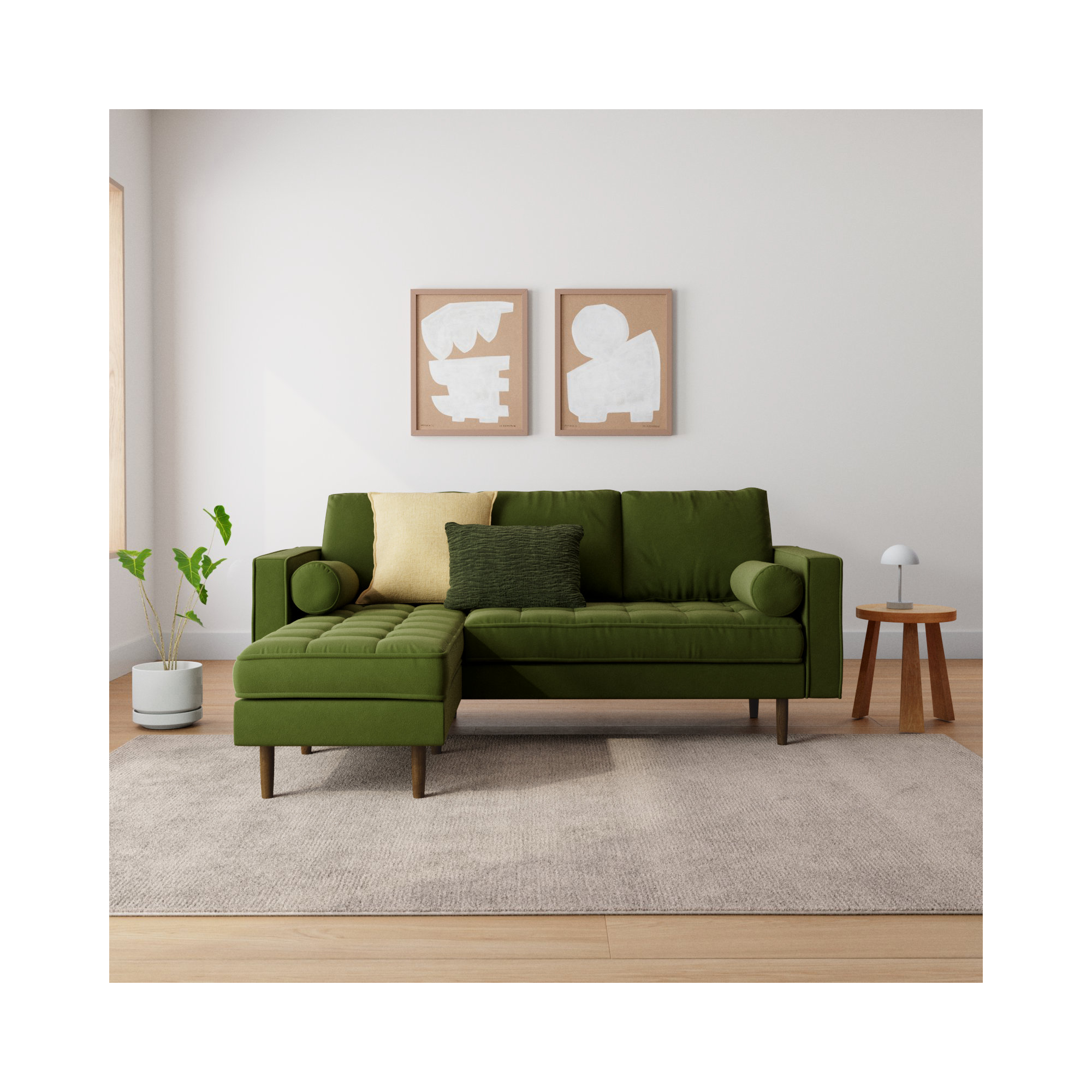 Geo 84" Wide Reversible Sofa and Chaise, Bella Forest Performance Velvet