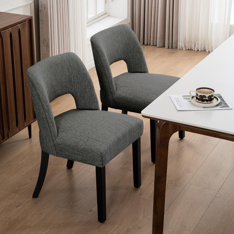 Chaise de salle à manger en lin avec pieds en bois massif, 4, Gris foncé