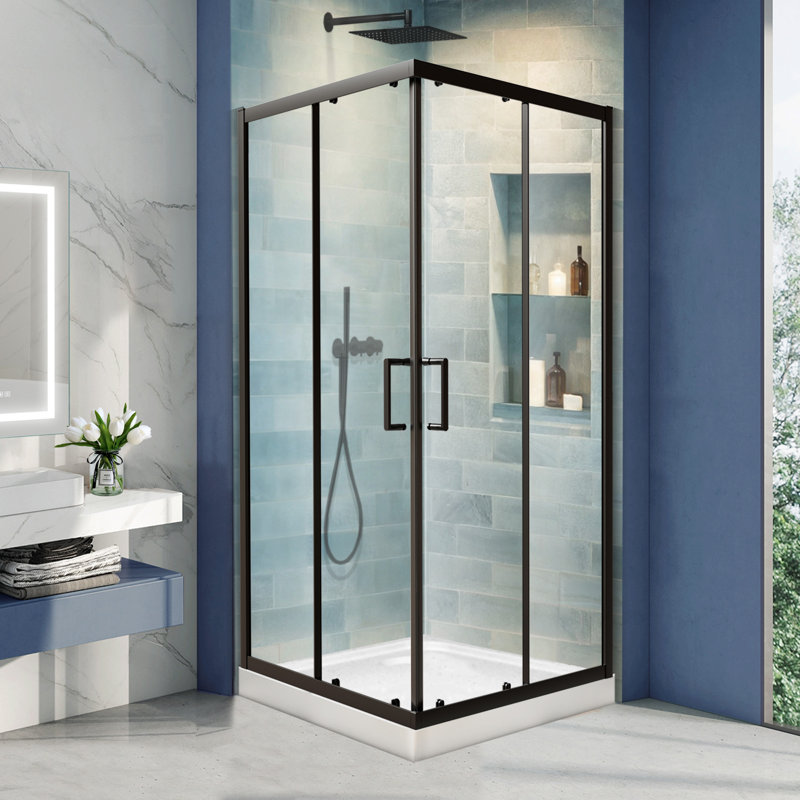 36" W X 36" D X 71" H Framed Square Shower Enclosure With 1/4"Clear Tempered Glass, Matte Black, Modern