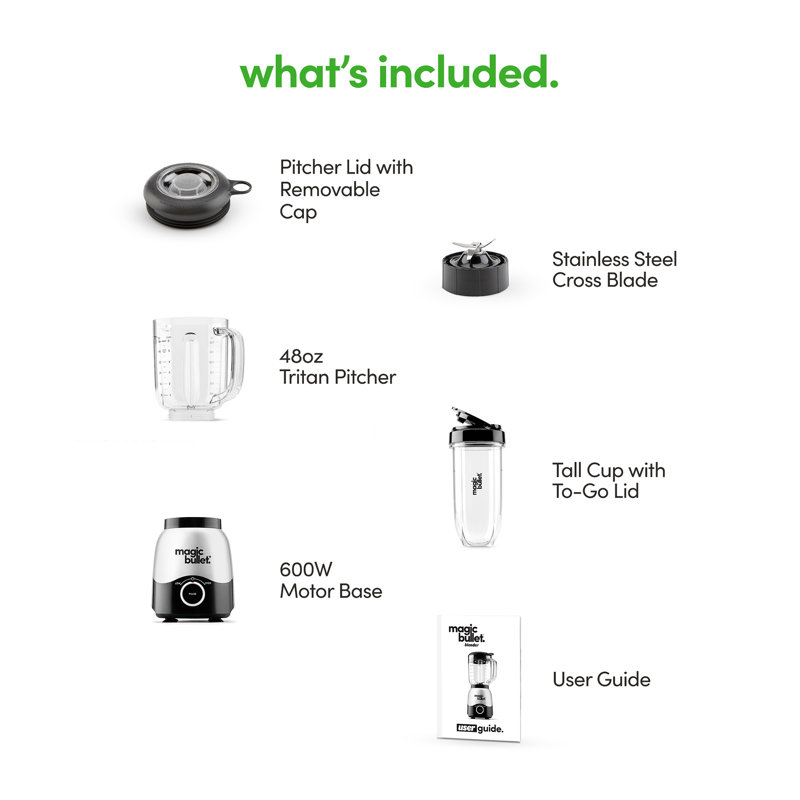 Magic Bullet Silver Countertop Blender with 48oz Pitcher and 20oz Cup