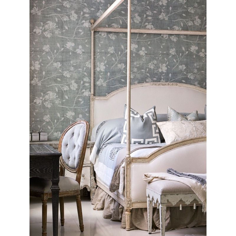 Chinoiserie Floral Metallic Wallpaper Roll, Green