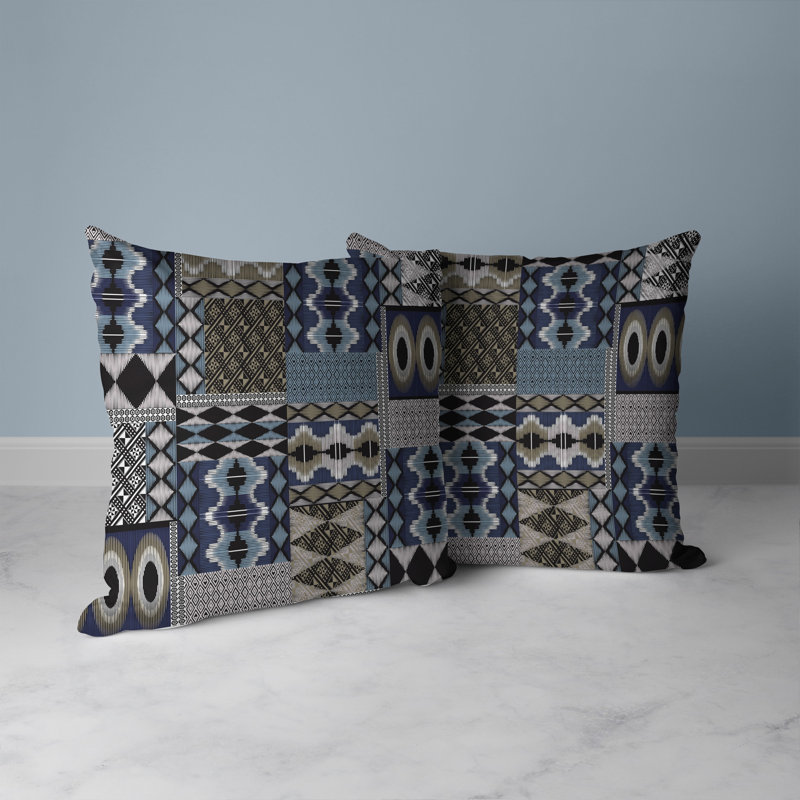 Coussin décoratif réversible Patchwork, H 16 po x l 16 po, Bleu / brun / patchwork rose