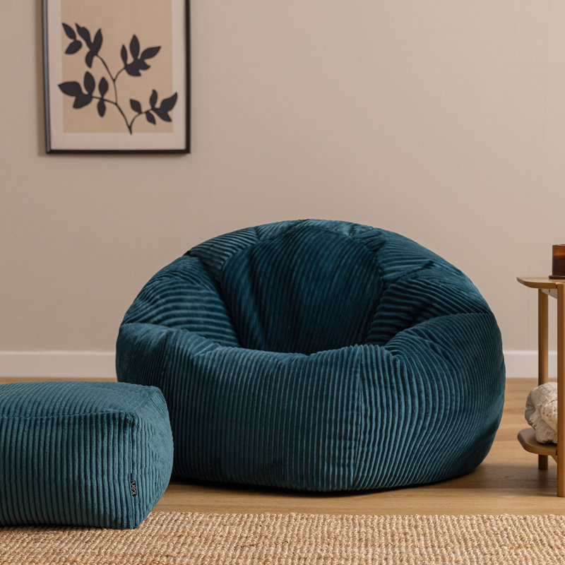 Kingston Corduroy XL Classic Bean Bag and Footstool, Green