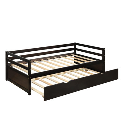 Espresso Twin Size Daybed with Trundle – Space-Saving Guest Bed for Bedroom or Kids Room
