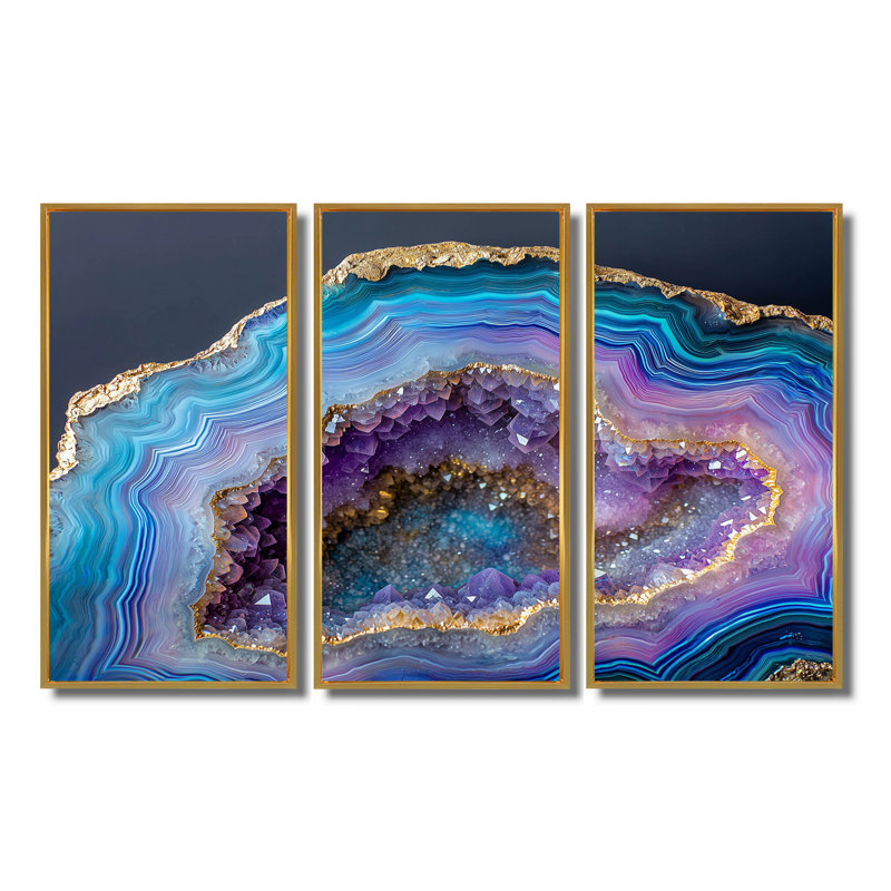 Ensemble de décoration murale Agate Dream River V - Géode de pierre, H 40 po x l 60 po, Reproduction avec cadre flottant