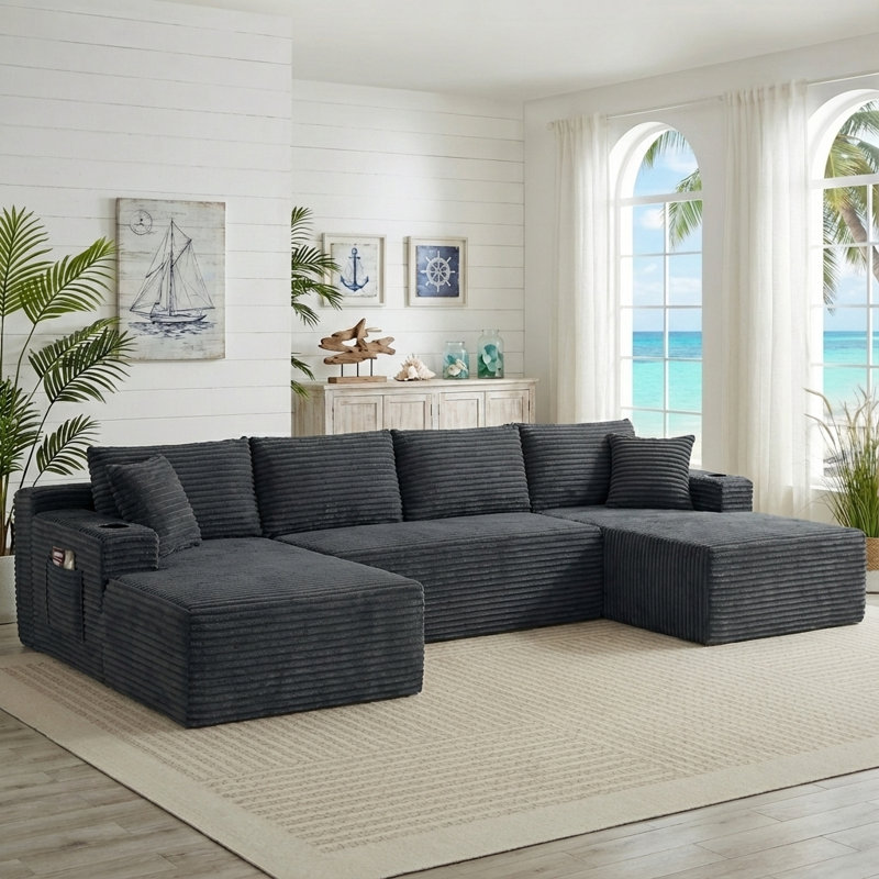 Canapé modulaire surdimensionné de 134 po avec canapé modulaire désossé avec méridienne de 134 po pour salon, chambre à coucher et appartement (vert, l 134 po en U)