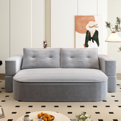 78.7" Convertible Floor Sofa Bed Corduroy Sofa With Multi-Purpose Blanket - No Assembly Required by Everly Quinn