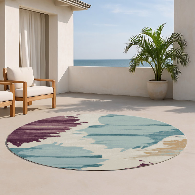 Watercolor Brown Indoor and Outdoor Area Rug, Round 5'
