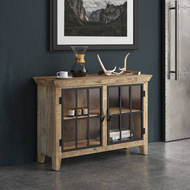 Small Narrow Rustic Cabinet w/Shelves & Drawers Whitewashed Wood w/Metal  Accents