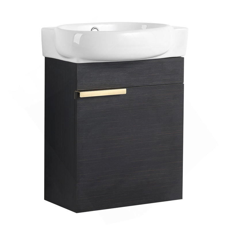 Meuble-lavabo à fermeture en douceur avec lavabo, 16 pouces pour petite salle de bain, Noir châtaignier