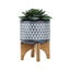 Pot à fleurs aztèque en céramique sur support en bois 5 po