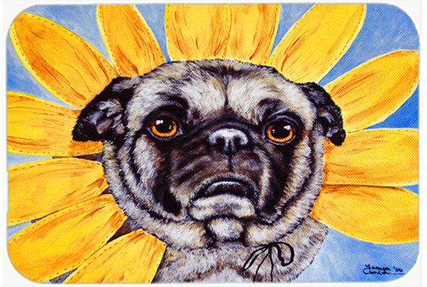 Caroline's Treasures Sunflower Pug Glass Cutting Board