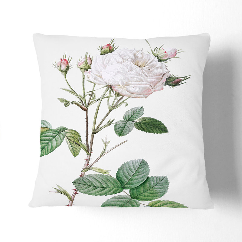 Floral Square Throw Cushion, White, 40cm H x 40cm W x 15cm D
