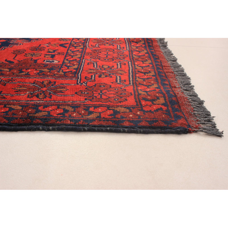 Tapis rouge en laine noué à la main de conception unique 3 pi 4 po x 4 pi 11 po Lexi-Mai