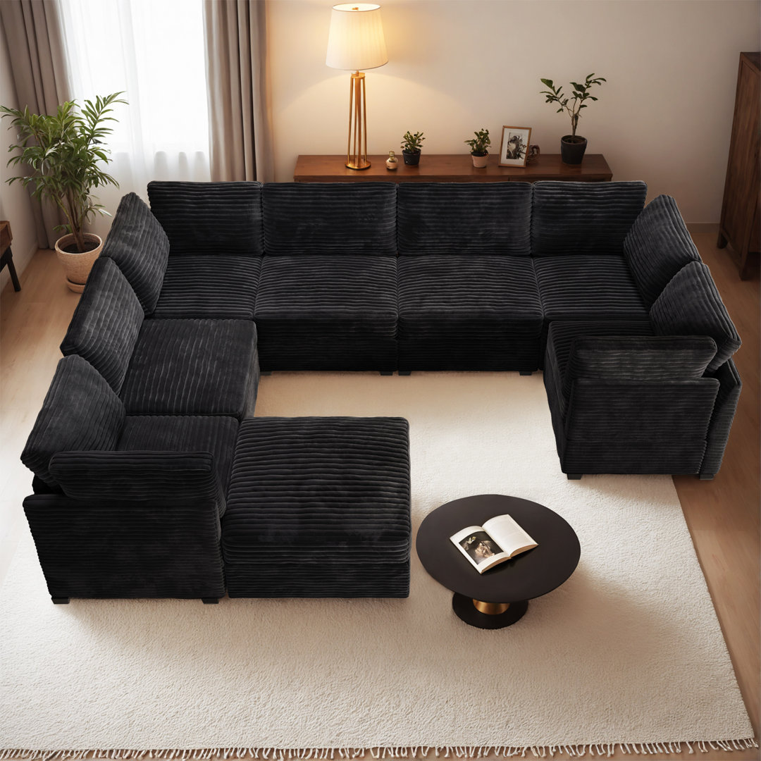 Modular U-shaped Sectional Plush Corduroy Sofa With Movable Ottoman Wrought Studio™ 