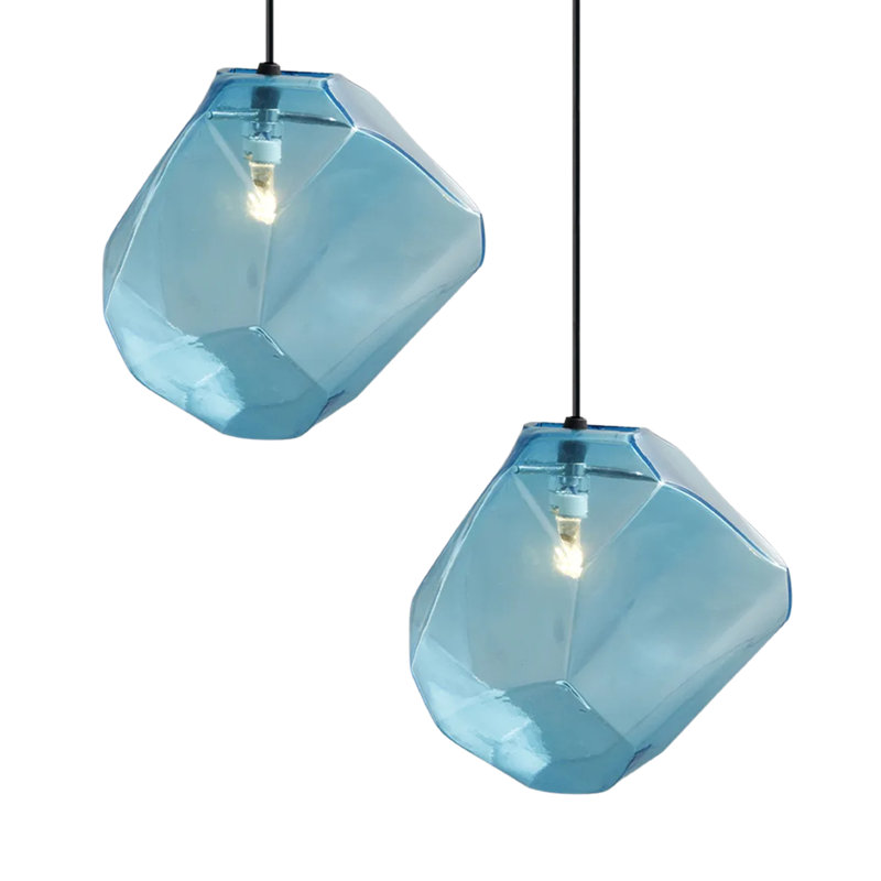 Darah - Light Matte Black Geometric Pendant, Blue