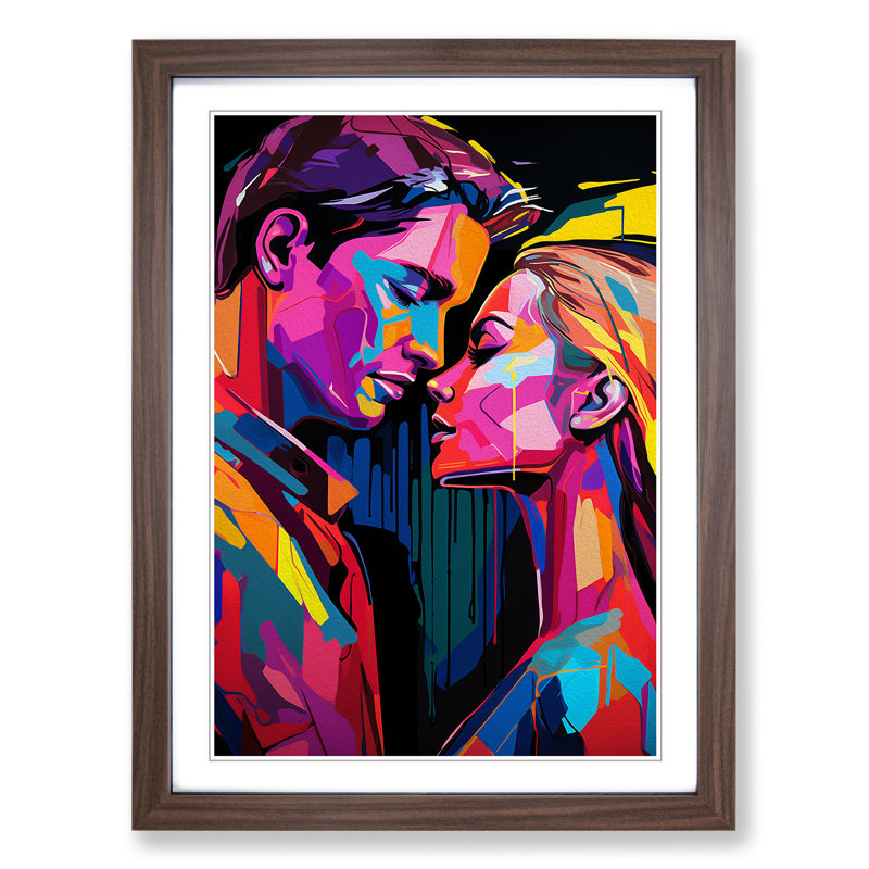 Lovers Pop No.2 - Single Picture Frame Print on Wood, Walnut Framed, 46cm H x 34cm W x 2cm D