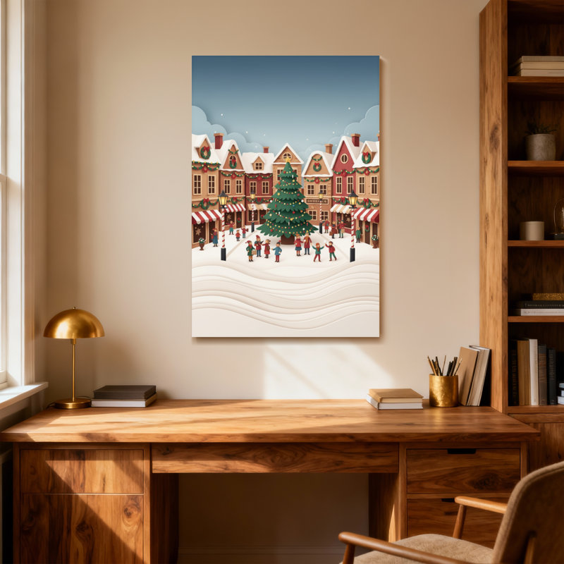 Christmas Village de Noël, scène enneigée avec arbre, H 18 po x l 12 po