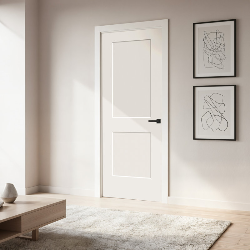 (Avec serrure et trous de charnières) Porte intérieure moulée à 2 panneaux en bois, 30 po x 80 po, Oui