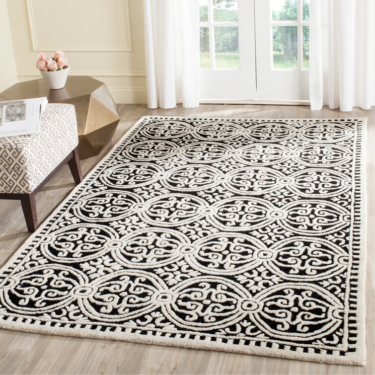 Canace Hand-Tufted Wool Black/Ivory Area Rug 2’6” x12’ 