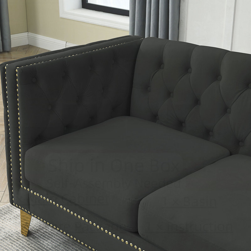 Canapé classique à 2 sections Chesterfield avec garniture cloutée et structure en bois massif durable, parfait pour tout décor