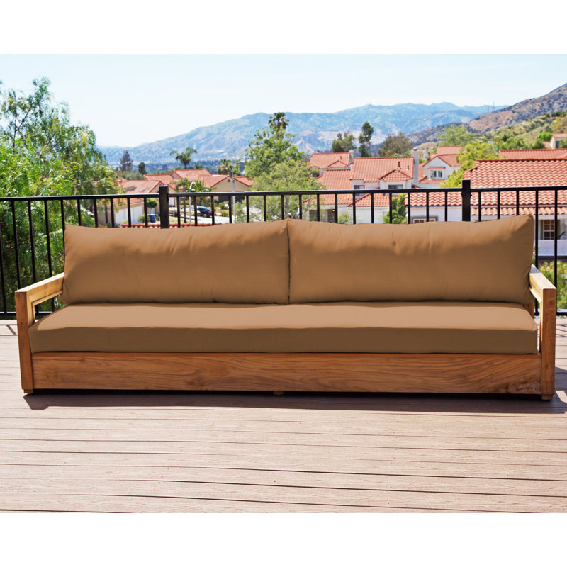 Crelake 107'' Wide Rectangular Teak Patio Sofa with Sunbrella® Cushions, Teak Sunbrella®