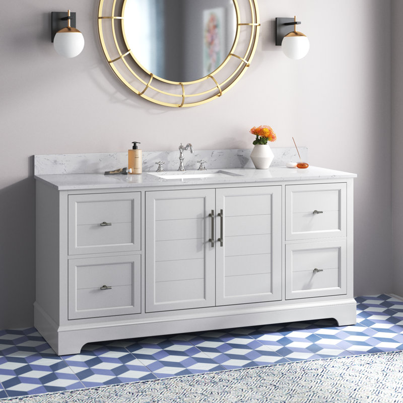 Twicken 60" Freestanding Single Sink Bathroom Vanity with Top, White