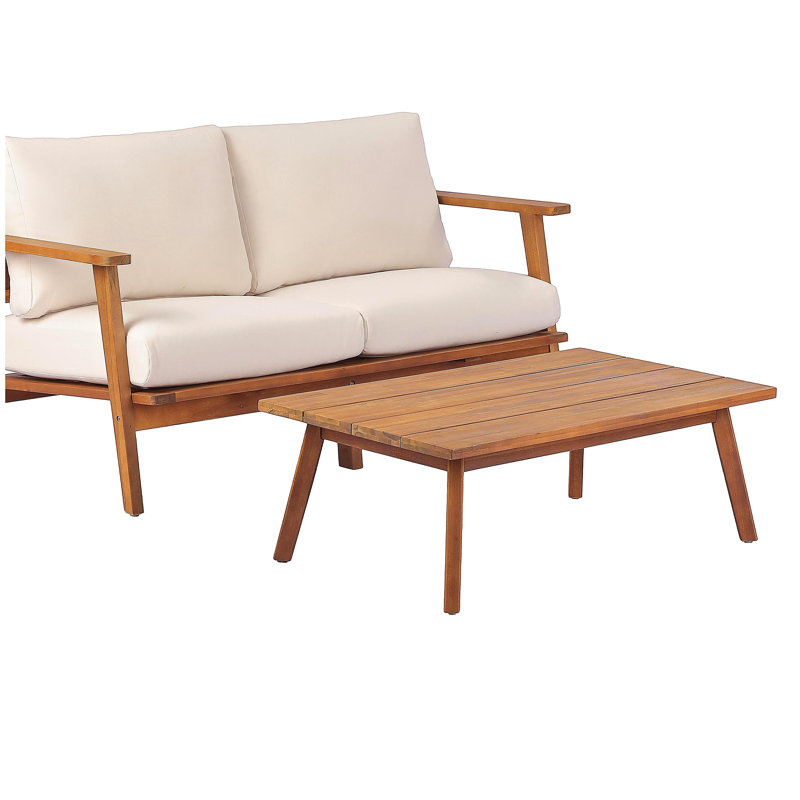 2-Piece Mid-Century Modern Patio Set, Acacia Wood Loveseat & Slatted Coffee Table with Weather-Resistant Cushions