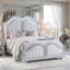 Lit double Mody avec DEL, banc de pied de lit, revêtement en tissu argenté, gris