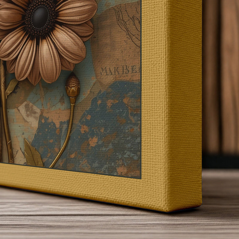 Fading Blooms Botanical - Wrapped Canvas, 30x20 - 76.2 x 50.8 cm, Ochre Border