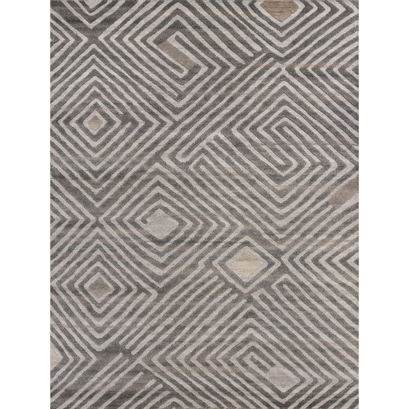 Hand Knotted Geometric Area Rug in Brown/Ivory/Beige, Rectangle 10' x 14'