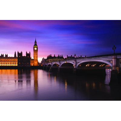 London View over the Thames Westminster Bridge - reproduction de photo sur papier
