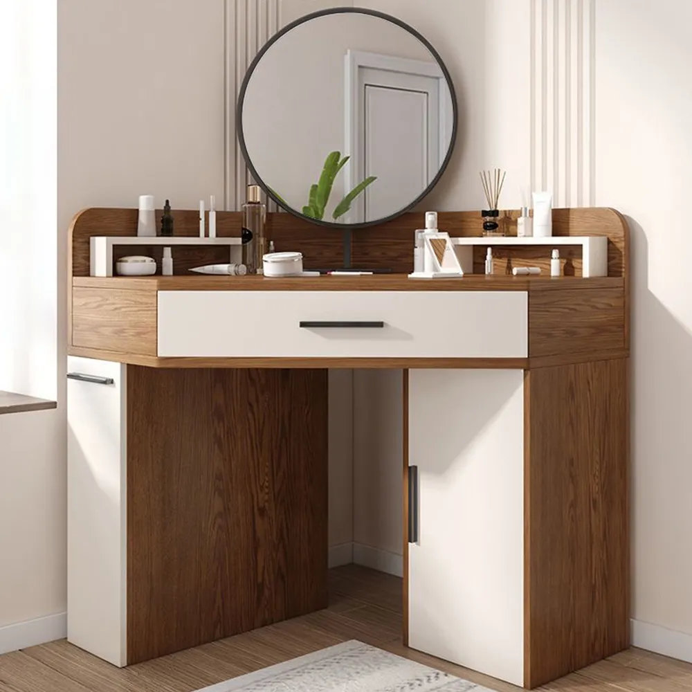 Hokku Designs Modern Corner Makeup Vanity Table With Mirror, Vanity ...