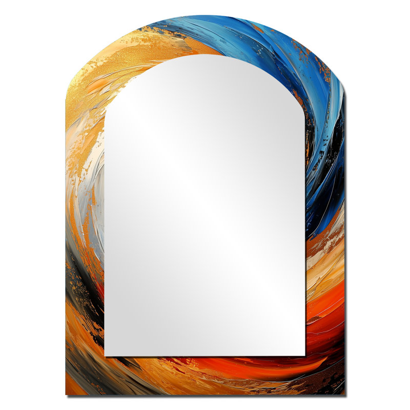 Golden Rainbow, encre liquide en spirale I - miroir asymétrique transitionnel, miroir mural décoratif arche blanche, impression d'art en métal