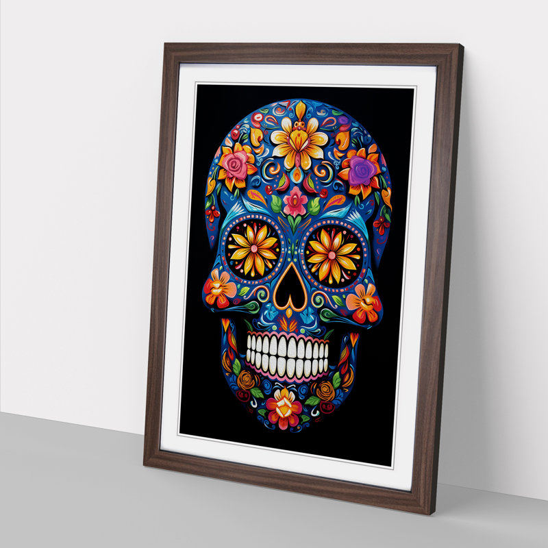 XYZ-FRM-V1223-1595 Sugar Skull Orphism - Single Picture Frame Print on Wood, Walnut, 34cm H x 25cm W x 2cm D