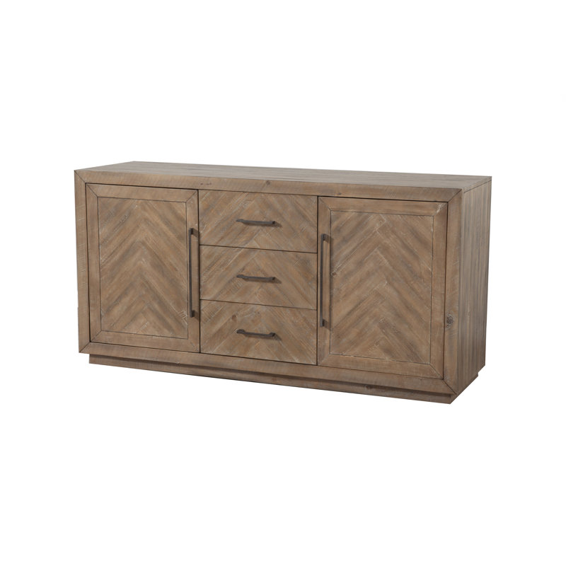 Aiden 62" Weathered Brown Pine Sideboard with Brass Hardware
