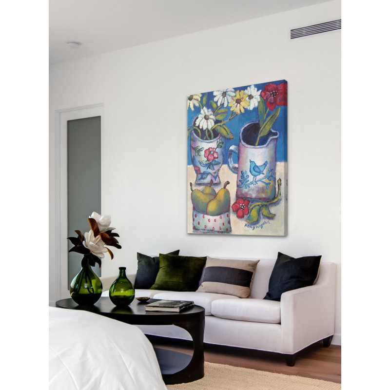 "des fleurs et poires" par holly wojahn, reproduction d’art sur toile tendue, H 18 po x l 12 po x P 1,5 po