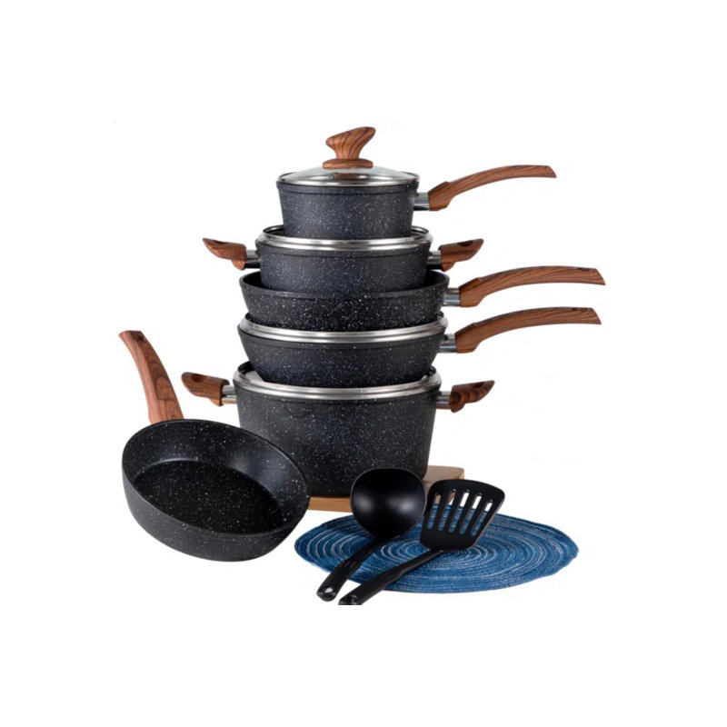 8 - Piece Non-Stick Aluminum Cookware Set, Matte Black/Brown
