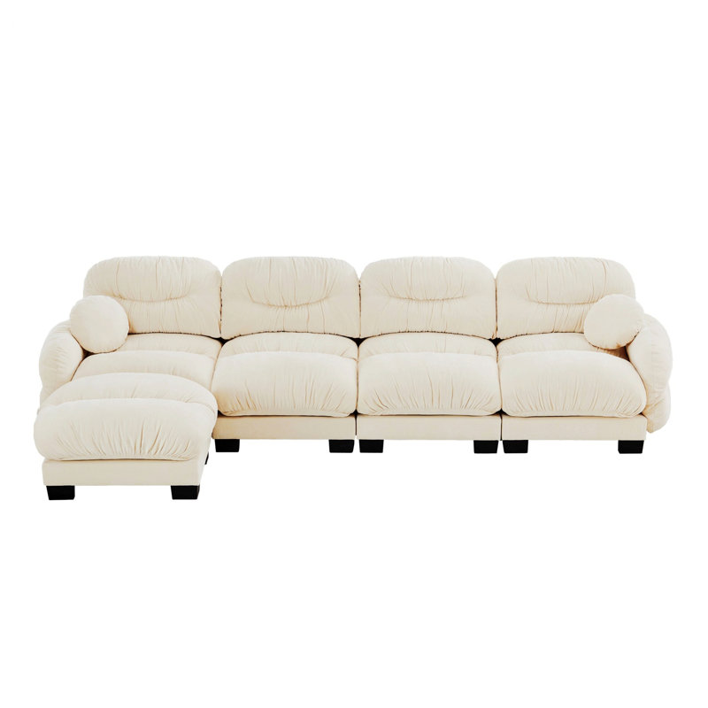 Canapé modulaire en L à 4 places avec repose-pieds et coussins décoratifs, Beige Chenille
