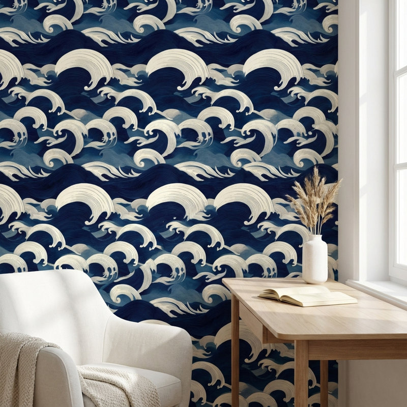 Waves Wallpaper Ocean Abstract Wall Mural, Peel and Stick