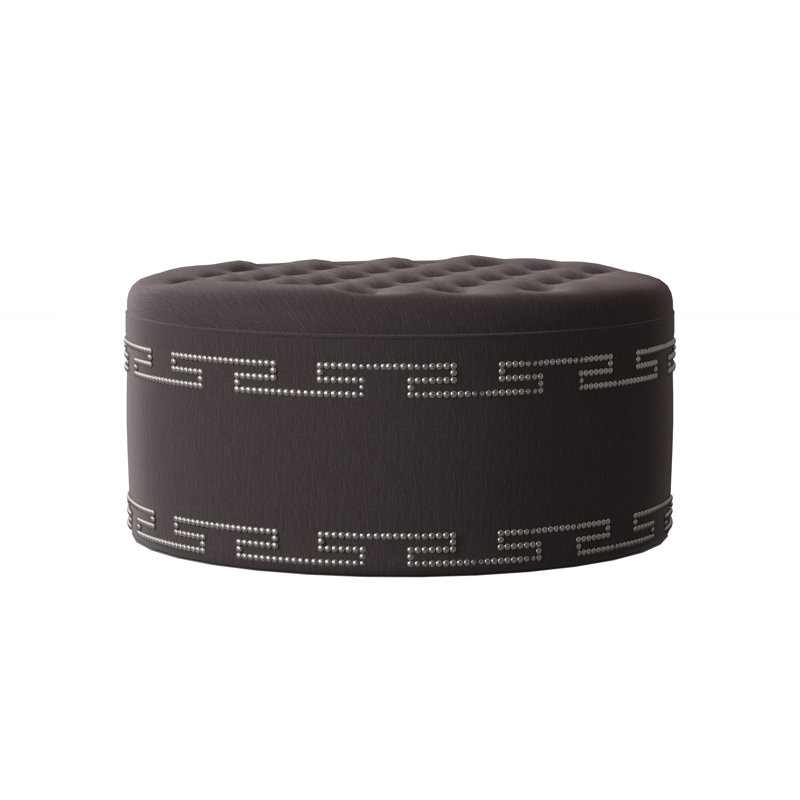 Elle Round Ottoman, M9463 Tangerine, Shiny Nickel