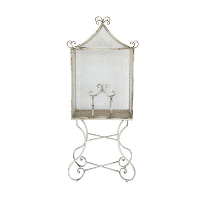 Serre 27,5 x 15 x 67 po en fer blanc vieilli avec base ornée de volutes