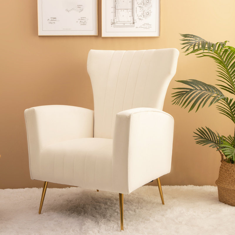 Fauteuil d'appoint moderne en velours, fauteuil à oreilles avec pieds et canapé simple rembourré, Blanc
